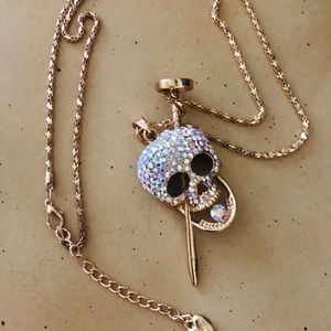 BETSEY JOHNSON RHINESTONE SKULL W SCREW W CHAIN